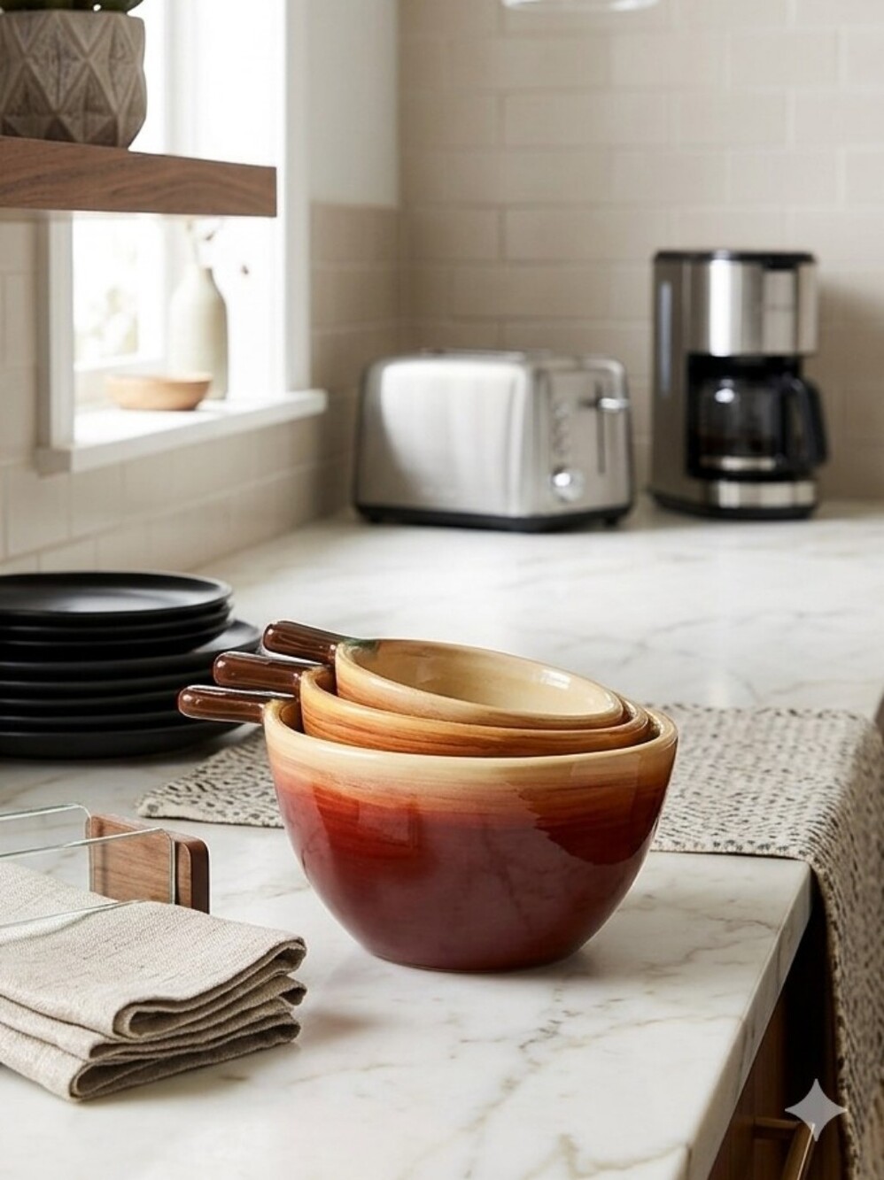 Apple-Shaped Ceramic Nesting Measuring Cup Set of 3 EUC
